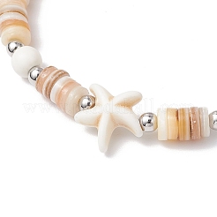 Natural Freshwater Shell with Synthetic Turquoise Beads Stretch Bracelets for Men Women&nbsp;BJEW-JB11744-02
