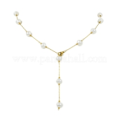 304 Stainless Steel & ABS Plastic Pearl Tassel Y Necklaces for Women&nbsp;NJEW-JN06290-01