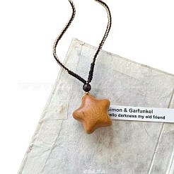 Wood Pendant Adjustable Cotton Cord Long Necklaces for Women&nbsp;WG65FA5-03
