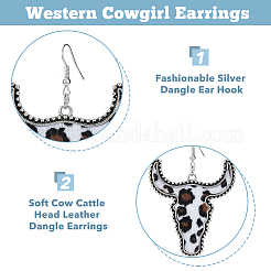 3 Pairs 3 Colors Imitation Leather Cattle Head Dangle Earrings for Women&nbsp;EJEW-FI0002-36