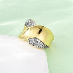 Brass Micro Pave Cubic Zirconia Adjustable Cuff Rings for Women&nbsp;RJEW-U053-08G