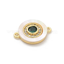Brass Micro Pave Clear Cubic Zirconia & Shell Connector Charms&nbsp;KK-M303-03G-02