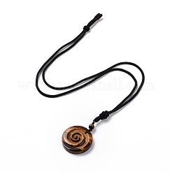 Adjustable Natural Tiger Eye Vortex Pendant Necklace with Nylon Cord for Women&nbsp;NJEW-L171-05C
