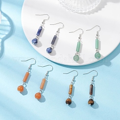 Natural Green Aventurine & Red Aventurine & Sodalite & Tiger Eye Dangle Earrings&nbsp;EJEW-JE06661