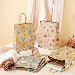 6Pcs 3 Styles Flower Print Kraft Paper Handbags&nbsp;ABAG-TA0001-52