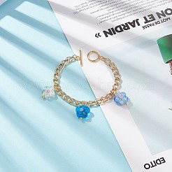 Lampwork Flower Charm Bracelet with Aluminium Curb Chains for Women&nbsp;BJEW-TA00176-02