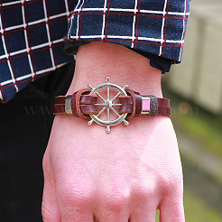 Helm Alloy Leather Cord Link Bracelets&nbsp;BJEW-P0001-13