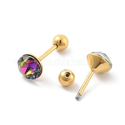 Ion Plating(IP) 2 Pairs 2 Colors Real 14K Gold Plated 304 Stainless Steel Rhinestone Stud Earrings&nbsp;EJEW-P258-08G