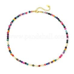 Faceted Round Natural Agate(Dyed & Heated) & Pearl & Brass Beaded Necklaces for Women&nbsp;NJEW-JN06617