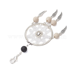 Woven Web/Net with Feather Glass Seed Beads Pendant Decorations&nbsp;HJEW-MZ00074-02
