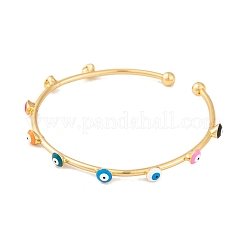 Adjustable Brass Colorful Enamel Evil Eye Open Cuff Bangles for Women&nbsp;BJEW-S147-18G-A