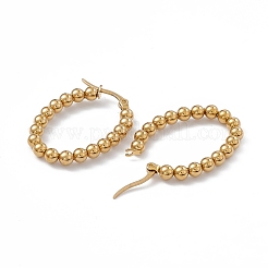 201 Stainless Steel Round Beaded Oval Hoop Earrings with 304 Stainless Steel Pins for Women&nbsp;EJEW-B016-08G
