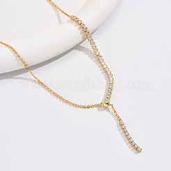 Brass Micro Pave Clear Cubic Zirconia Y-shaped Necklaces for Women&nbsp;DA0945