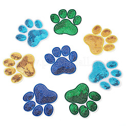 12Pcs 4 Colors Pawprint Polyester & Sequin Cloth Iron on Sew on Patches&nbsp;PATC-TA0001-63
