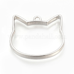 Rack Plating Alloy Kitten Open Back Bezel Pendants&nbsp;PALLOY-R099-29P-FF