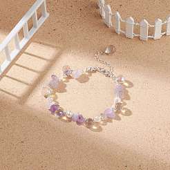 Natural Lavender Amethyst Chips & Glass Teardrop Beaded Bracelet&nbsp;BJEW-TA00170