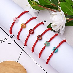Synthetic Goldstone Donut Braided Bead Bracelet&nbsp;BJEW-SW00047-06