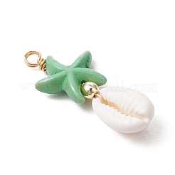 Starfish Dyed Synthetic Turquoise & Natural Cowrie Shell Pendants&nbsp;PALLOY-JF03553