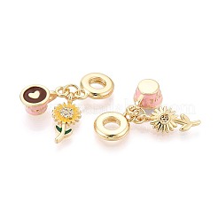 Brass Micro Pave Clear Cubic Zirconia and Enamel European Dangle Charms&nbsp;KK-T079-68G