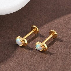 304 Stainless Steel Synthetic Opal Stud Earrings&nbsp;EJEW-B143-01G-03