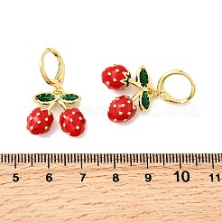 Brass Enamel Strawberry Dangle Earrings&nbsp;EJEW-L305-04G