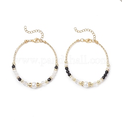 2Pcs Natural Rainbow Moonstone and Dyed Black Onyx and Shell Pearl Beads Bracelets for Women&nbsp;BJEW-JB12558
