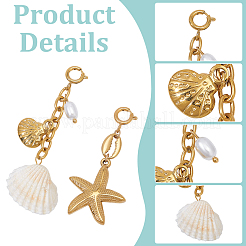 2Pcs 2 Styles Shell Shape 304 Stainless Steel Pendant Decorations&nbsp;HJEW-GA0001-60