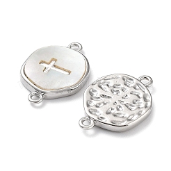 Rack Plating Brass Pave Shell Connector Charms&nbsp;X-KK-Z036-08P