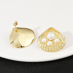 Brass Shell Shape Stud Earrings&nbsp;EJEW-S277-06G