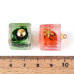 Transparent Inner Flower Resin Pendants&nbsp;RESI-T059-16
