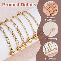 8Pcs 2 Styles Heart 304 Stainless Steel End with Chains&nbsp;FIND-HS00004