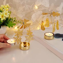 Iron Rotating Wooden Horse Tealight Candle Holder&nbsp;AJEW-FG0001-21G