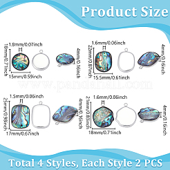 8Pcs 4 Styles 304 Stainless Steel Pave Natural Paua Shell Pendants&nbsp;STAS-UN0063-81