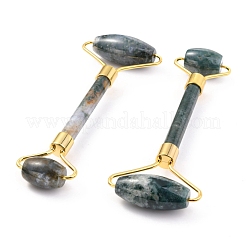 Natural Moss Agate Brass Face Massager&nbsp;MRMJ-G009-30G