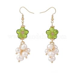 Lampwork Flower with Natural Pearl Dangle Earrings&nbsp;EJEW-TA00145