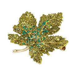 Autumn Maple Leaf Light Gold Alloy Rhinestone Brooch Pins&nbsp;JEWB-TADJ0001-01B