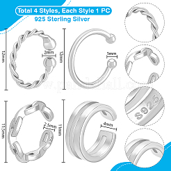 4Pcs 4 Styles 925 Sterling Silver Cuff Earrings&nbsp;EJEW-PH0001-38P