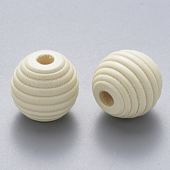Painted Natural Wood Beehive European Beads&nbsp;WOOD-Q040-019A-A08