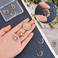 8Pcs 8 Colors Brass Micro Pave Clear Cubic Zirconia Glass Pendants&nbsp;KK-BBC0003-79