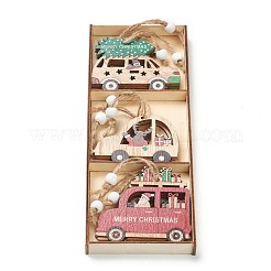 Christmas Themed Natural Wood Pendant Decorations&nbsp;HJEW-P010-01