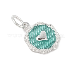 925 Sterling Silver Enamel Flat Round with Heart Charms with Jump Rings and 925 Stamp&nbsp;STER-D288-04S-04