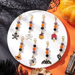 8Pcs Halloween Glass & Alloy Enamel Pendant Decorations&nbsp;HJEW-JM03687