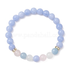 Round Natural Mixed Gemstone Beads & Brass Rhinestone Spacer Beads Stretch Bracelets for Women&nbsp;BJEW-JB12707