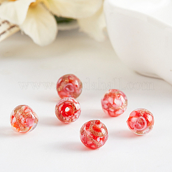 Handmade Inner Flower Gold Sand Lampwork Round Bead Strands&nbsp;LAMP-OC0001-39