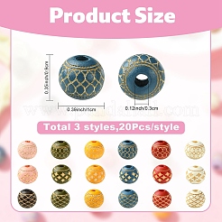 60Pcs 3 Styles Wood Beads&nbsp;WOOD-YW0001-75