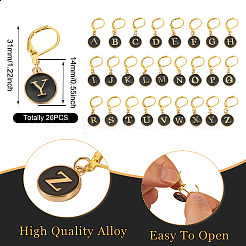 26Pcs Flat Round with Letter A~Z Alloy Enamel Pendant Locking Stitch Markers&nbsp;HJEW-TAC0087