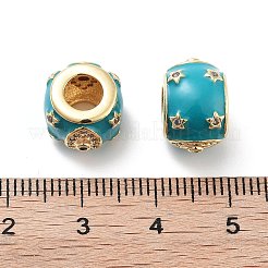 Eye & Star Pattern Rack Plating Brass Micro Pave Cubic Zirconia European Beads with Enamel&nbsp;KK-G512-01G