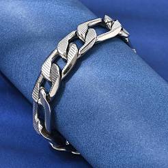 201 Stainless Steel Cuban Link Chains Bracelets for Women Men&nbsp;STAS-T077-19B-01P