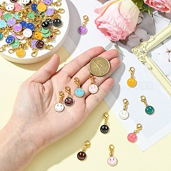 60Pcs 12 Colors Smiling Face Alloy Enamel Pendant Decoration&nbsp;HJEW-YW00046