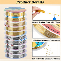 10 Rolls 10 Styles Round Copper Jewelry Wire&nbsp;CWIR-BBC0001-10